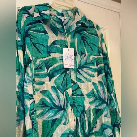 Blue Island Green Graphic Swim Coverup Size M NWT - Picture 2 of 12